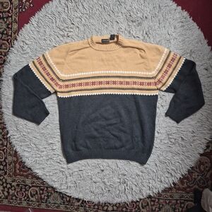Fair Isle Sweater Pullover Crewneck Size XL Extra Large St Johns Bay Yellow Gray